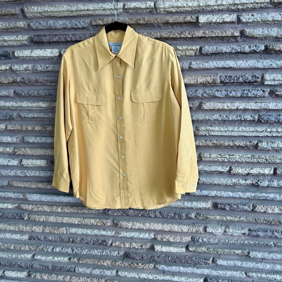 Eddie Bauer Pumpkin Orange 100% Silk Button Front Blouse Size Medium Petite - Picture 5 of 7